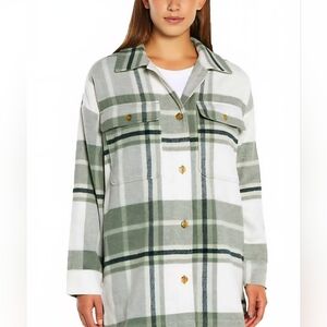 Banana Republic Green and White Plaid Utility Shacket With Pockets - Size S